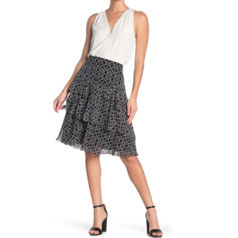 JOIE BLISSANY SILK A-LINE Print Tiered Ruffle MIDI SKIRT sz.00
